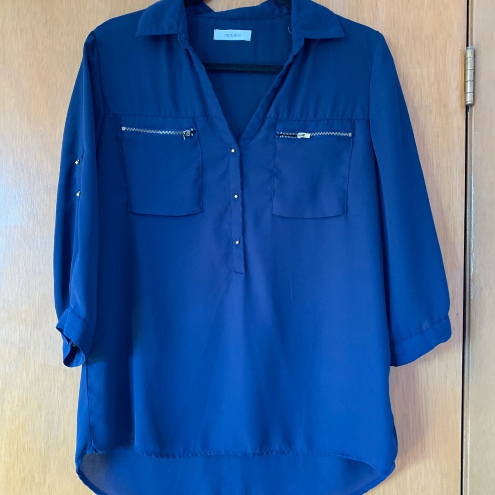 Blue chiffon button down top medium